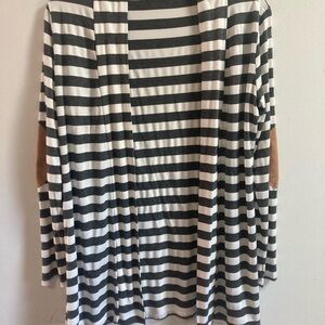 Black & White Striped Open Cardigan with Brown Elbow Patches